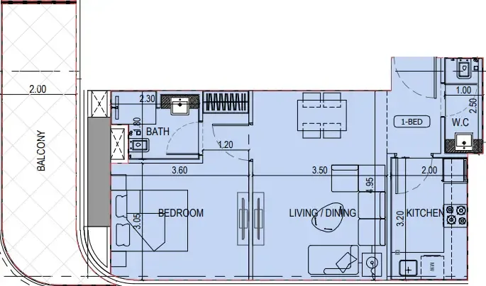 Binghatti Sky Terraces 1 bed floor plan, 773 sqft