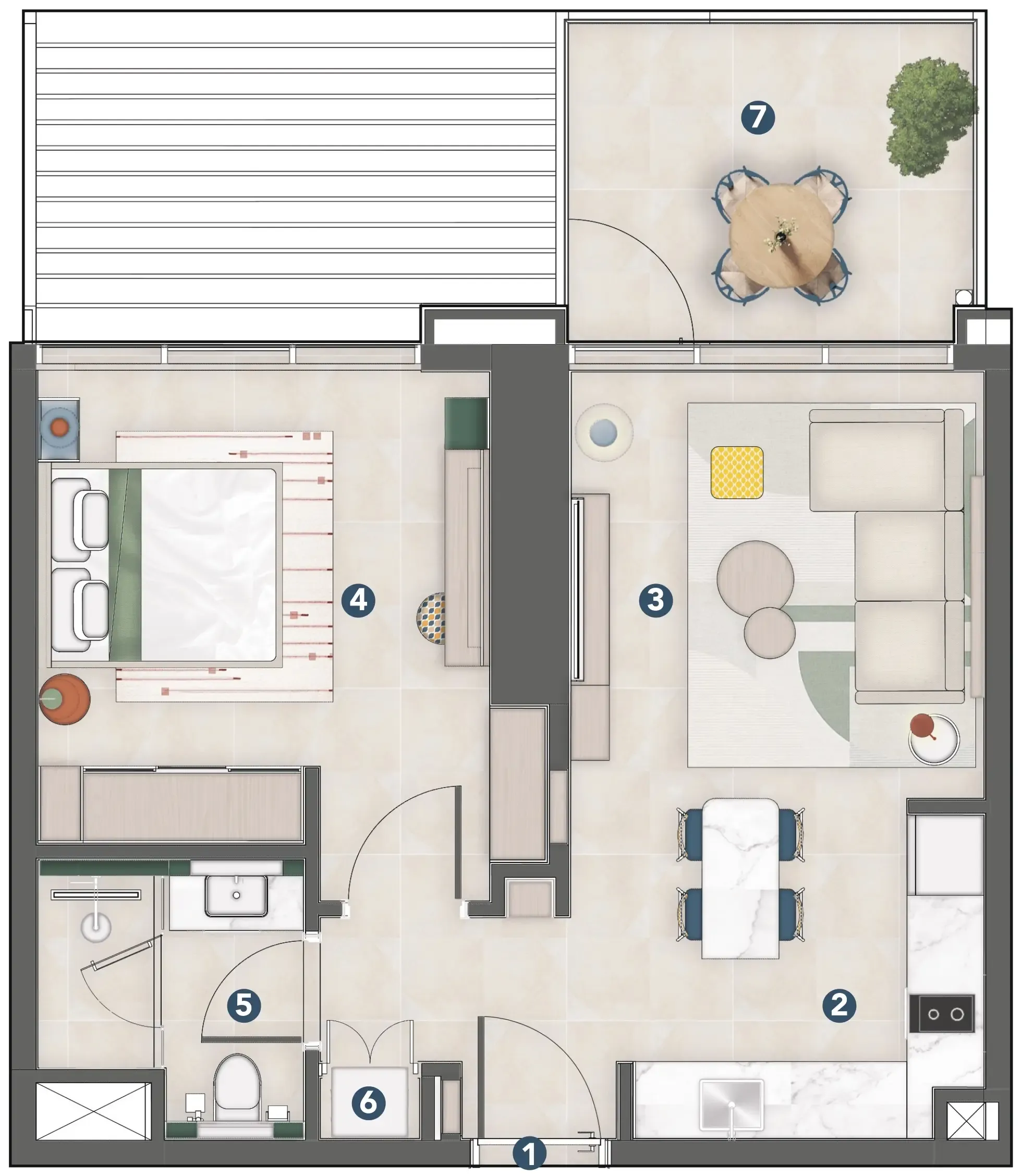 Rove Home Meydan Horizon 1 bed floor plan, 590 sqft