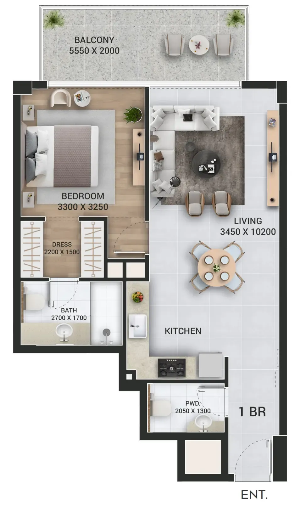 Empire Jebel Ali 1 bed floor plan, 779 – 783 sqft