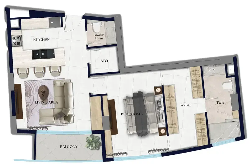 Xenia Residence 1 bed floor plan, 868 sqft