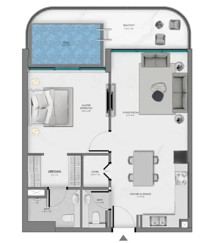Samana Ocean Bay 1 bed floor plan, 853 sqft