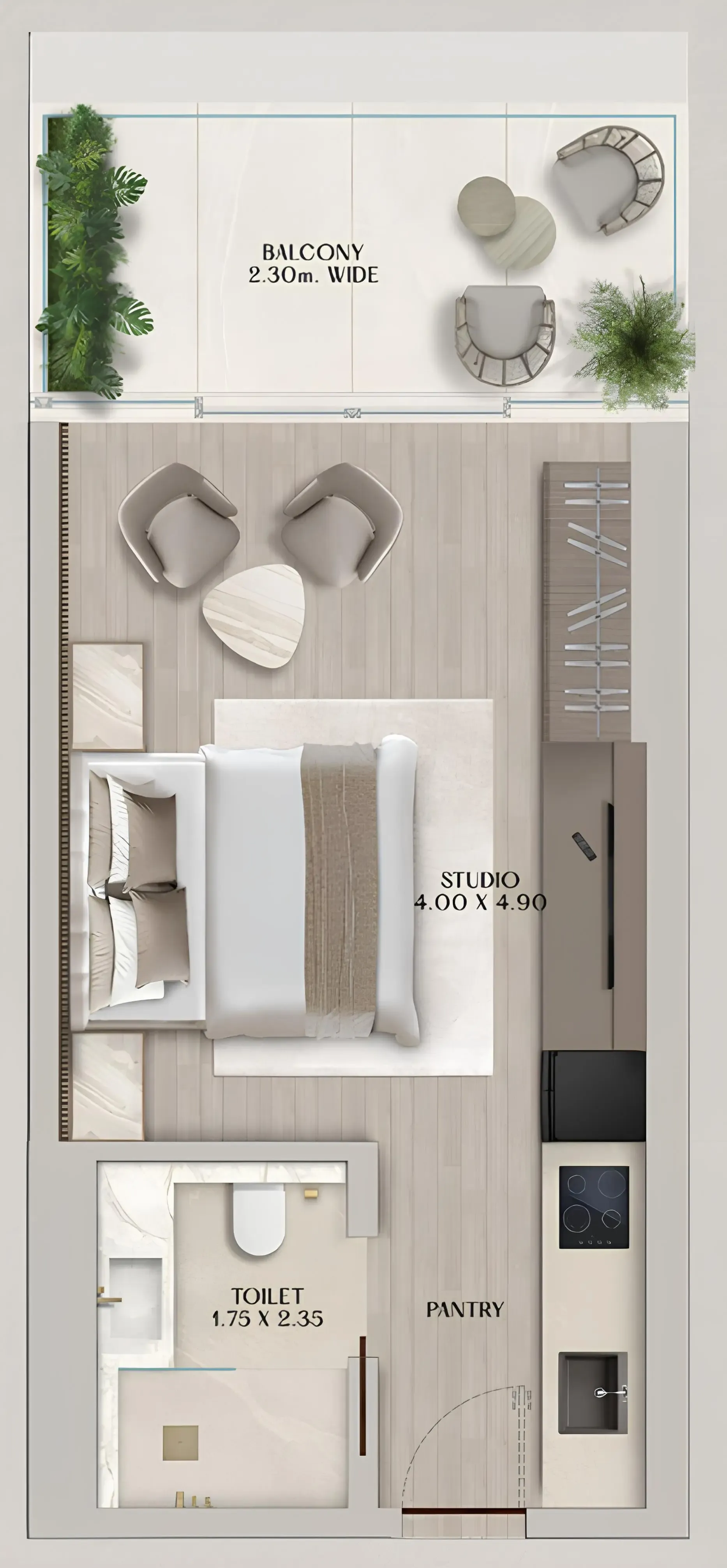 Soléva Beach Residences Studio floor plan, 448 sqft