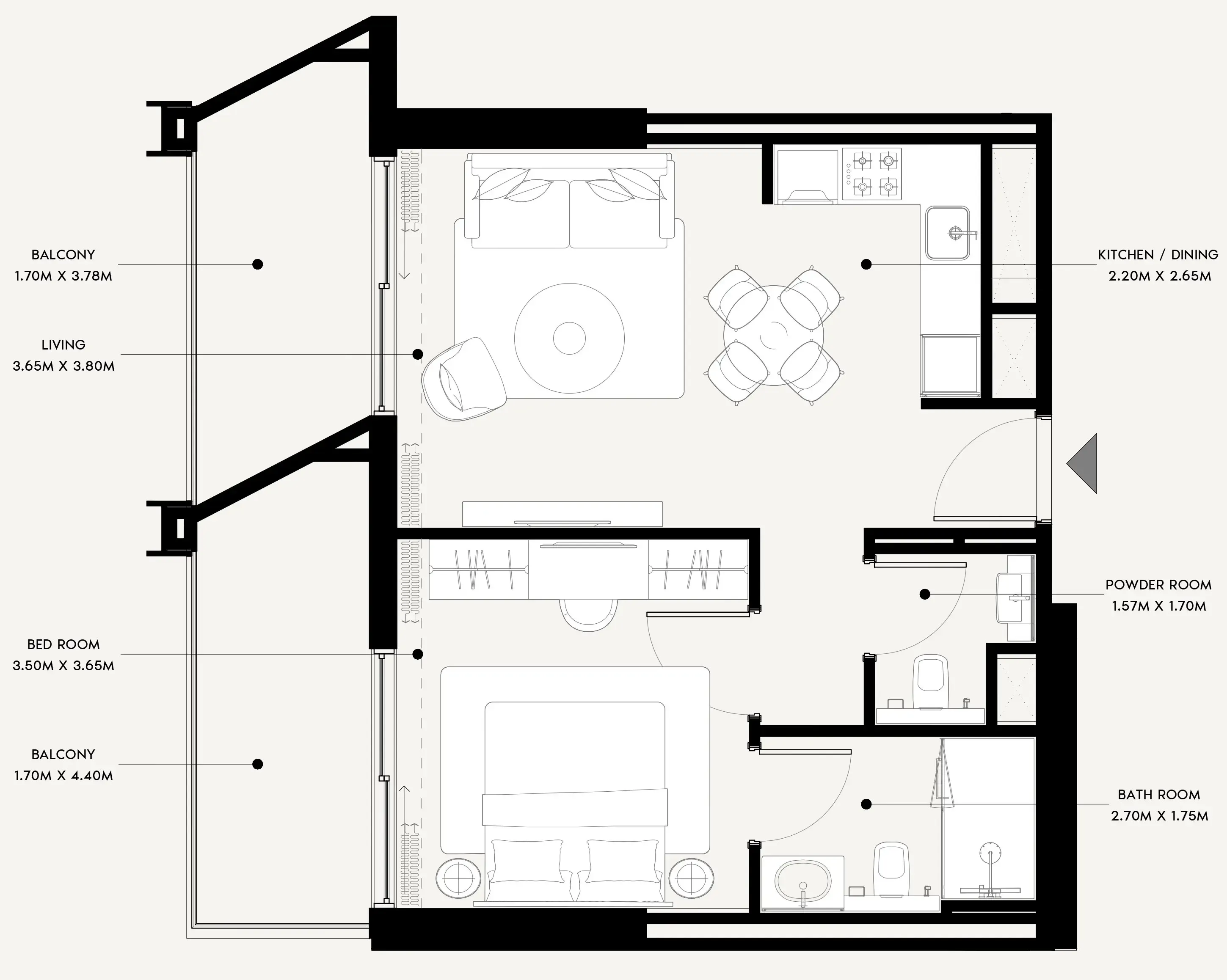 Azizi Venice 1 bed floor plan, 733 sqft