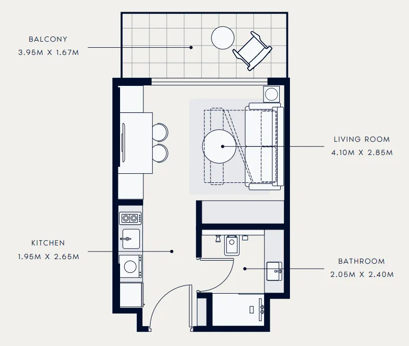 Azizi Venice Studio floor plan, 360 sqft