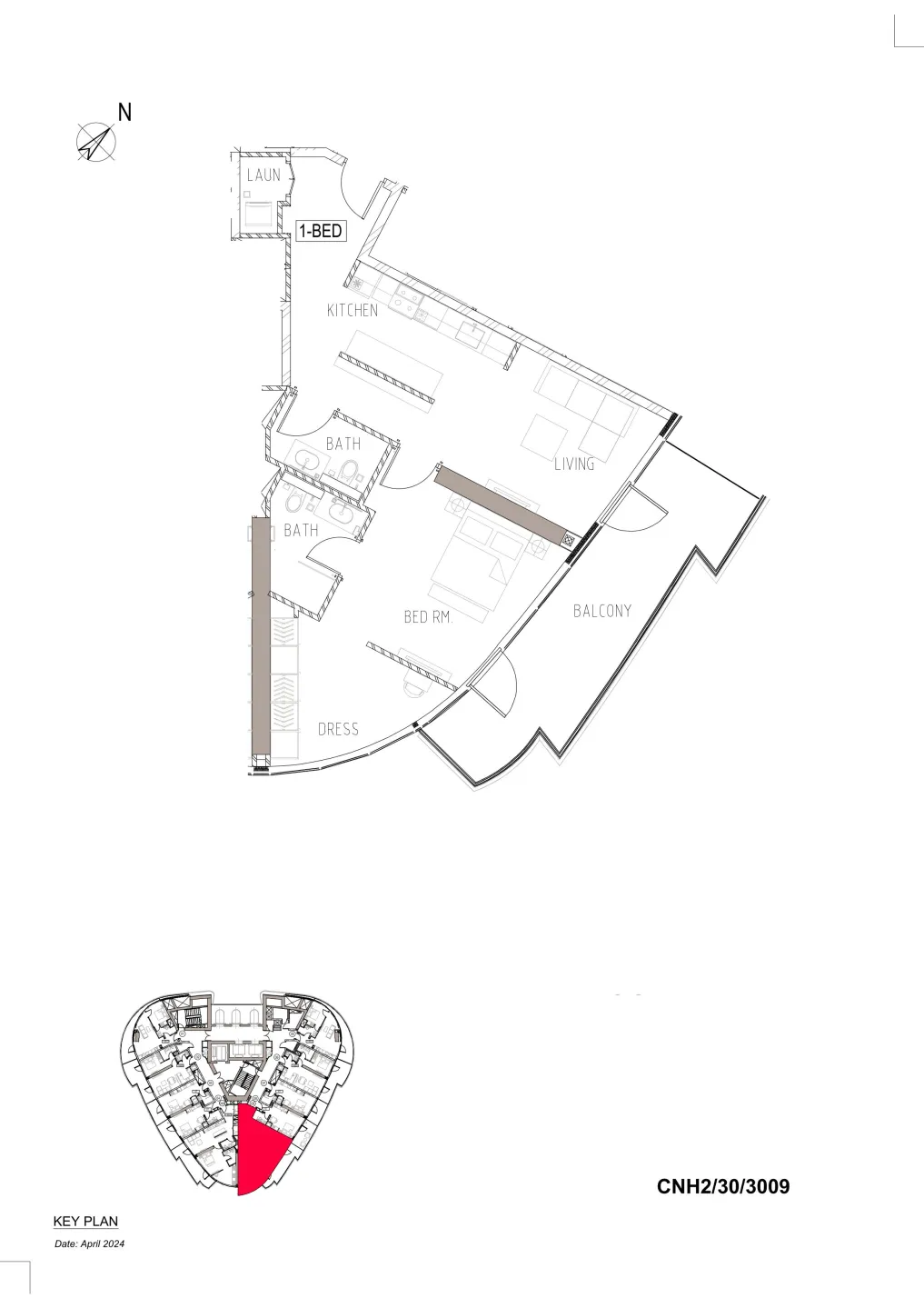 Canal Heights 1 bed floor plan, 1,043 sqft