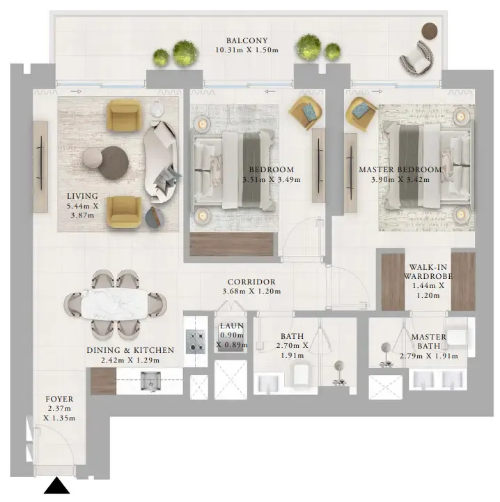 Creek Haven 2 bed floor plan, 1,192 – 1,194 sqft