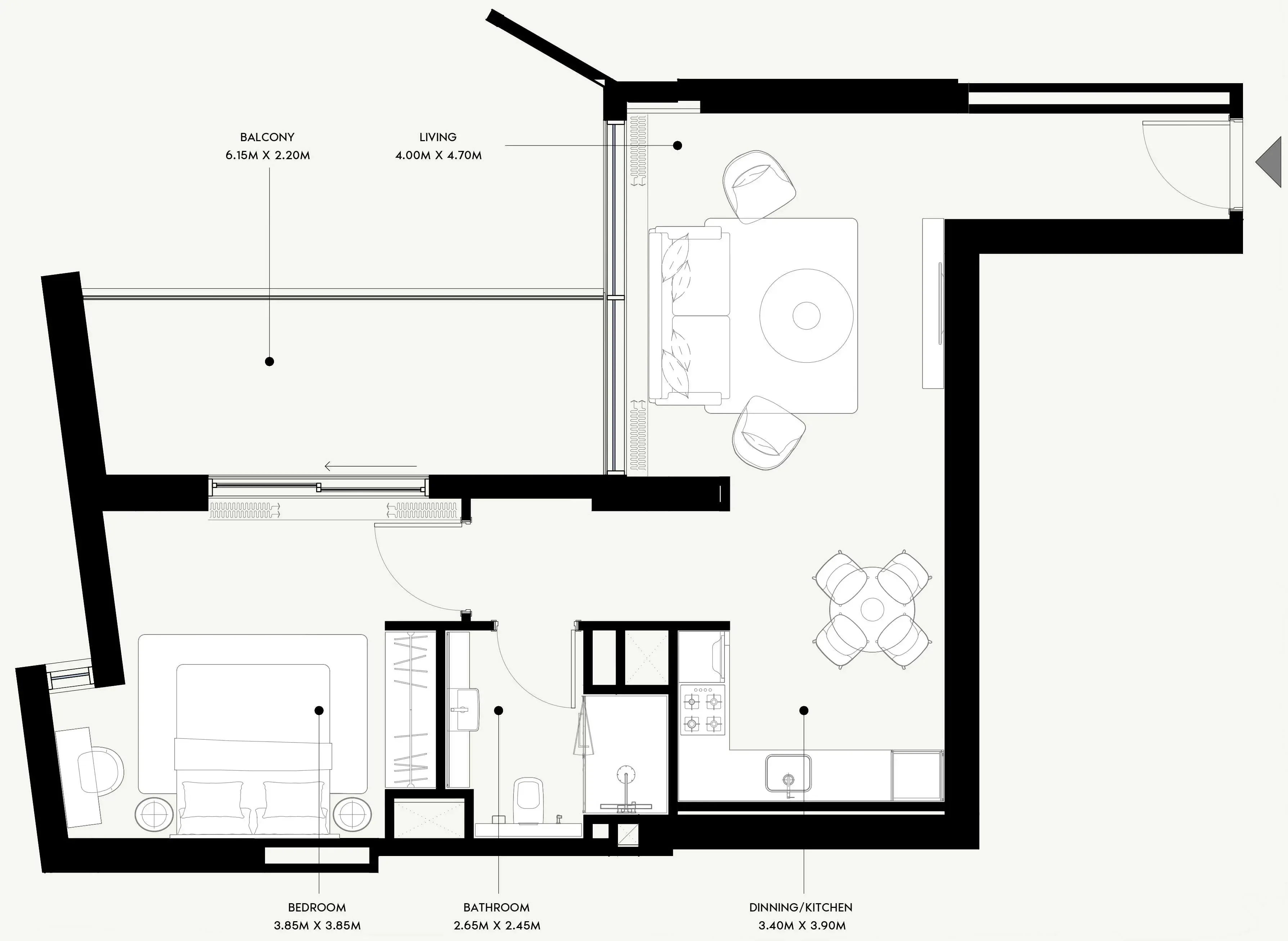 Azizi Venice 1 bed floor plan, 882 sqft
