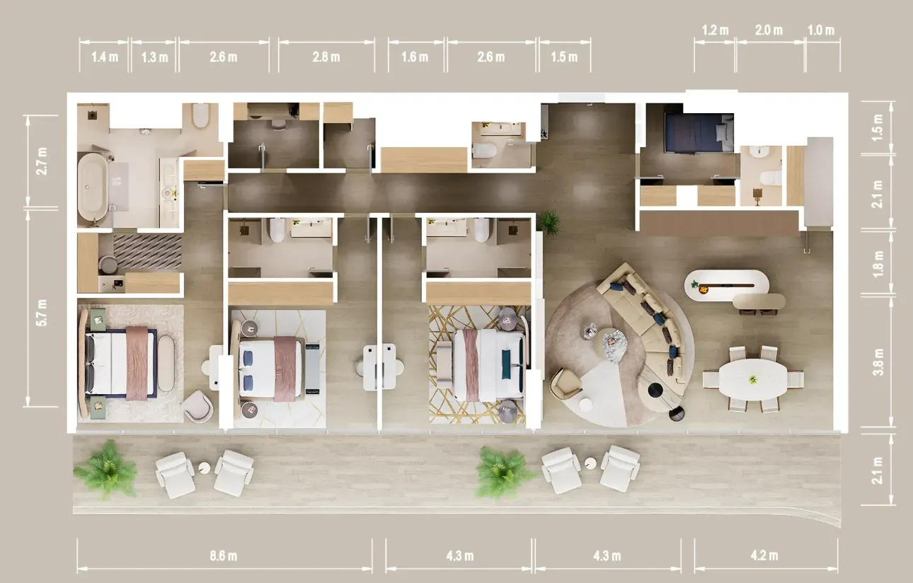 Mandarin Oriental Residences 3 bed floor plan, 2,725 sqft