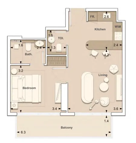 Lume Residences 1 bed floor plan, 604 – 610 sqft