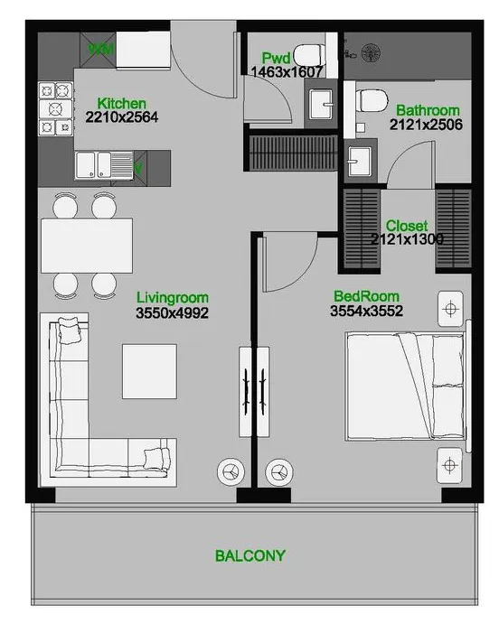 The Central Downtown 1 bed floor plan, 764 sqft