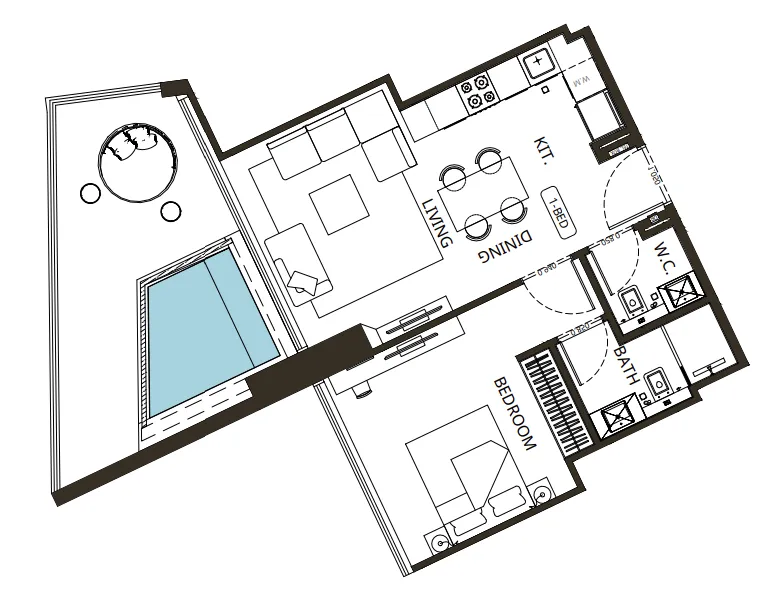 Binghatti Grove 1 bed floor plan, 792 sqft