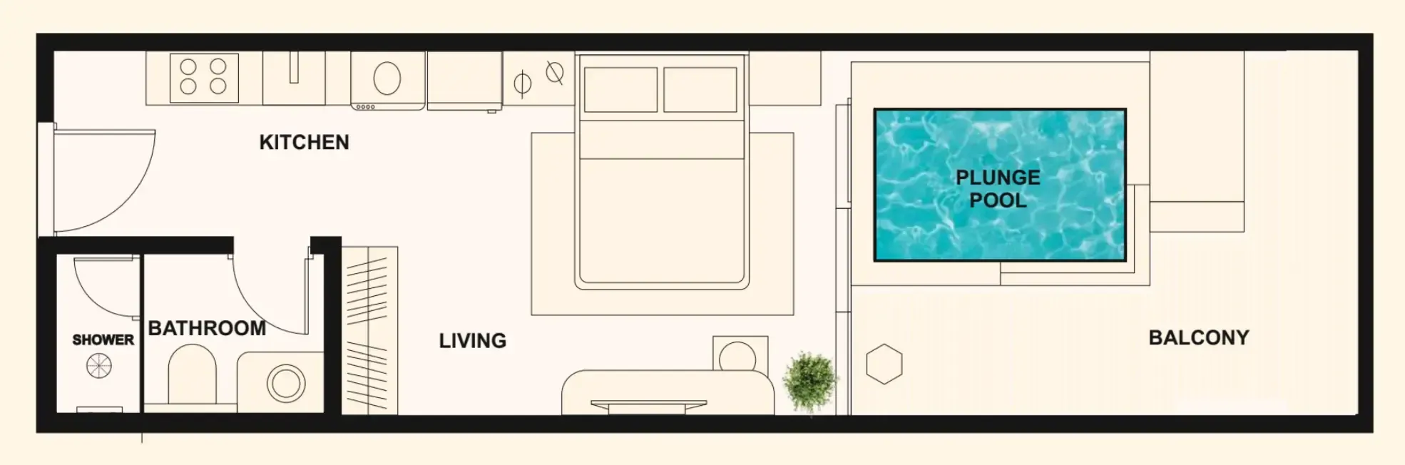 The Elysian Studio floor plan, 506 sqft