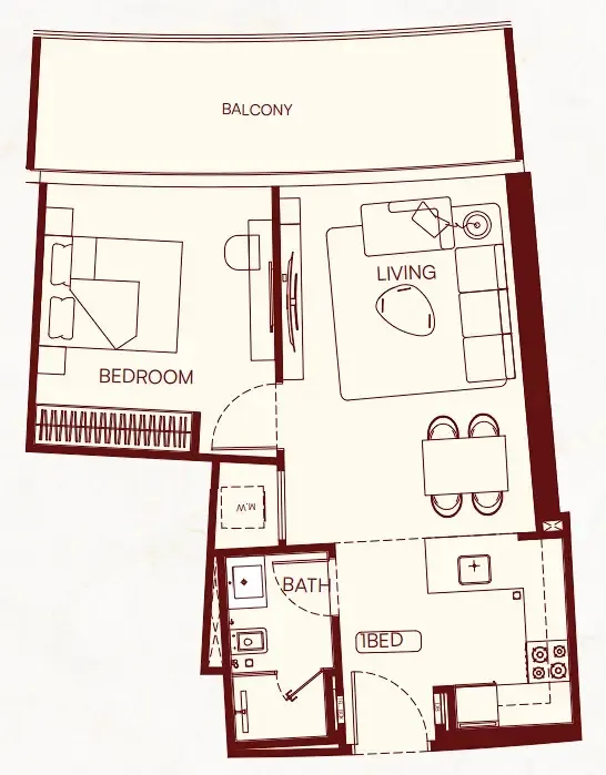 Binghatti Skyflame 1 bed floor plan, 691 – 740 sqft