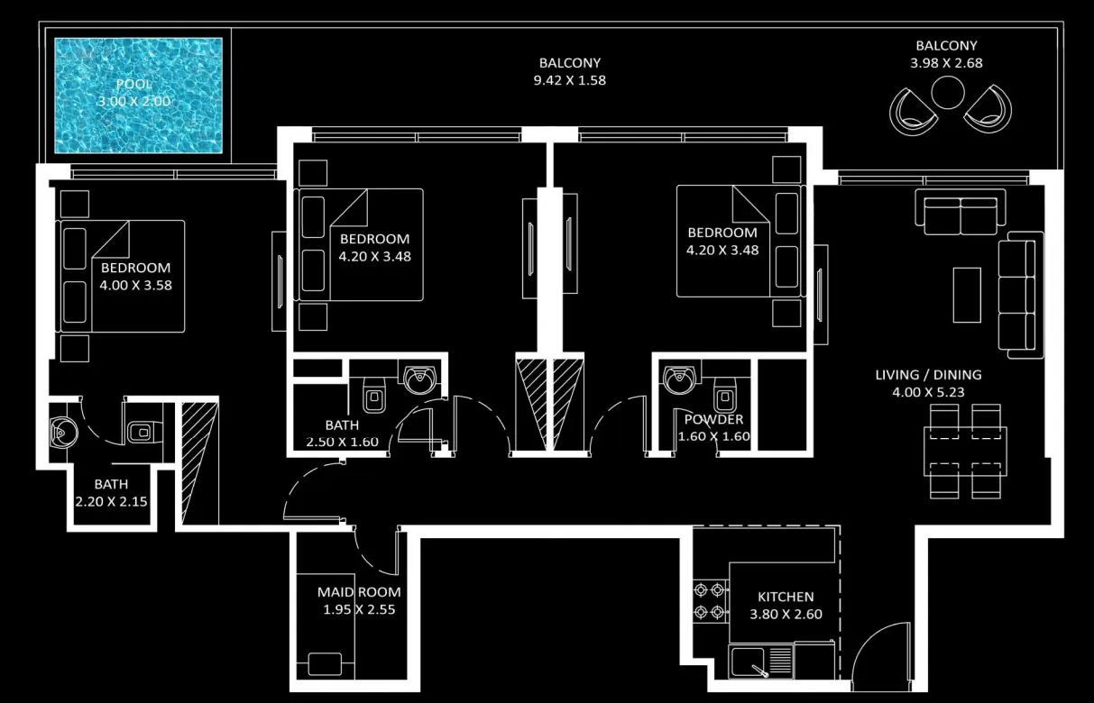 Diamondz 3 bed floor plan, 1,519 sqft