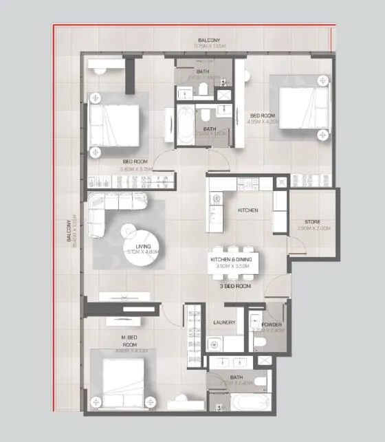 Tonino Lamborghini Residences 3 bed floor plan, 2,261 sqft
