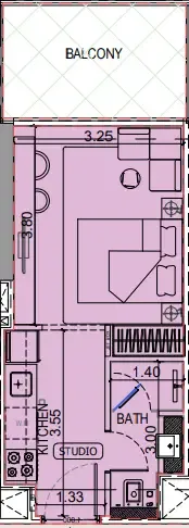 Binghatti Vintage Studio floor plan, 373 sqft