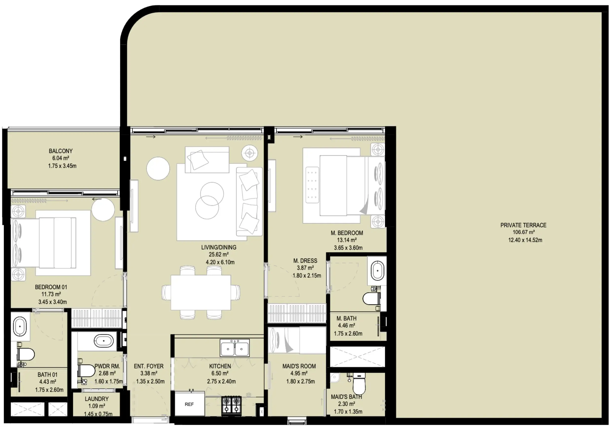Aura Prestige 2 bed floor plan, 2,302 sqft