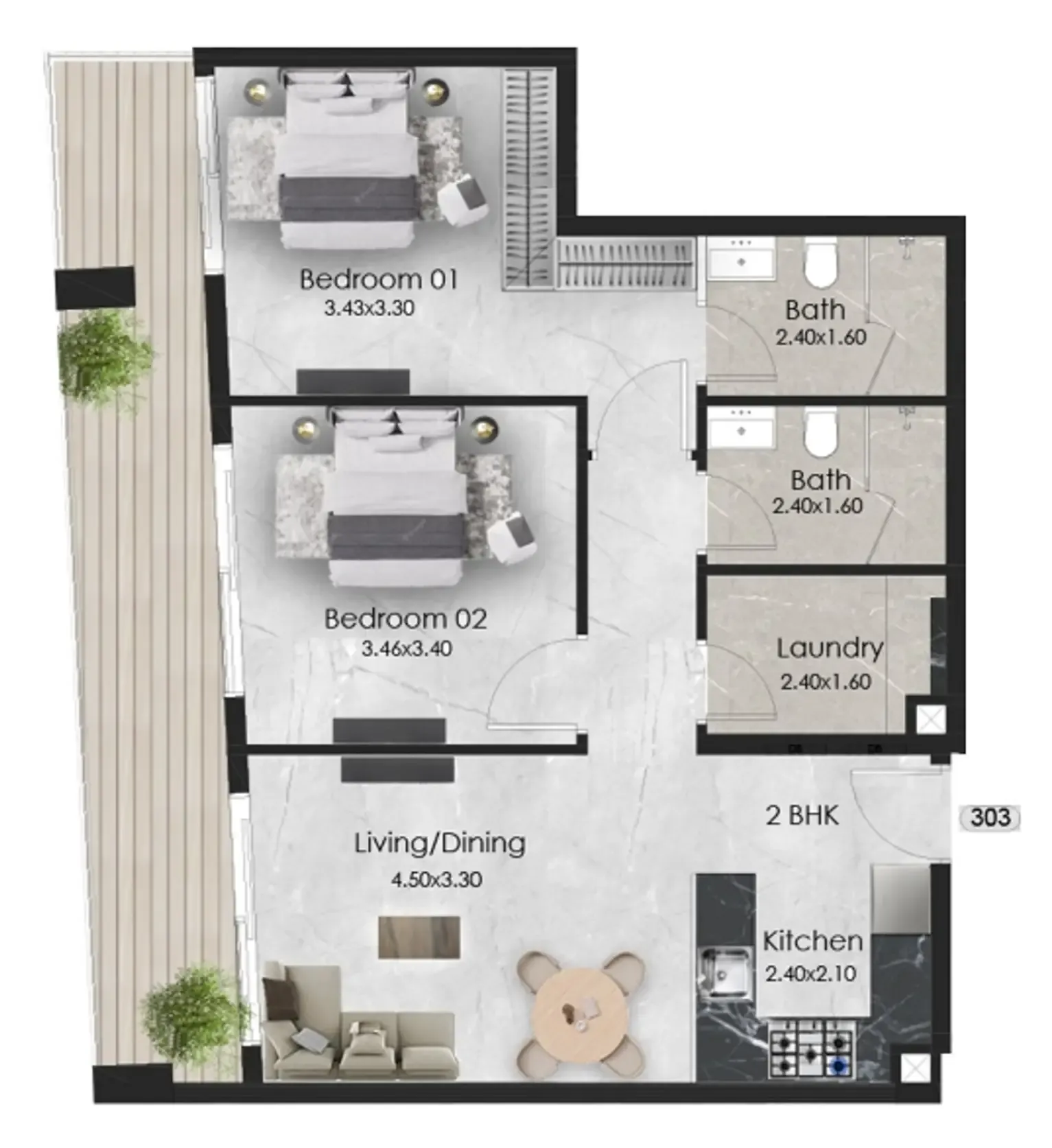Aristo 2 bed floor plan, 908 sqft