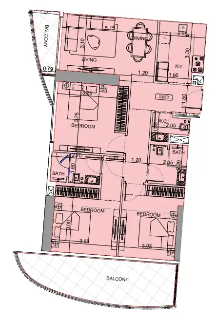 Maybach 6 3 bed floor plan, 1,333 sqft