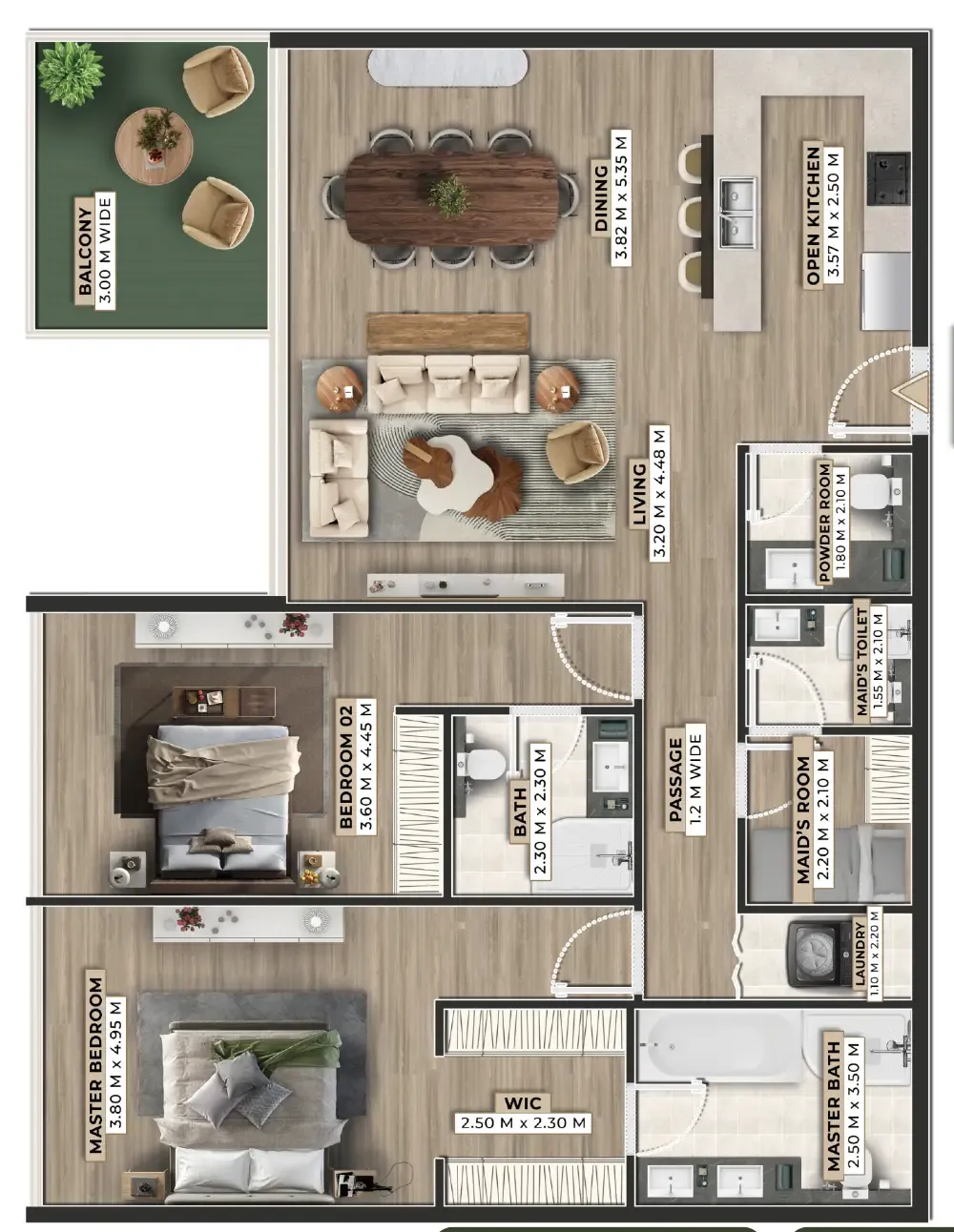 Firoza 2 bed floor plan, 1,697 sqft