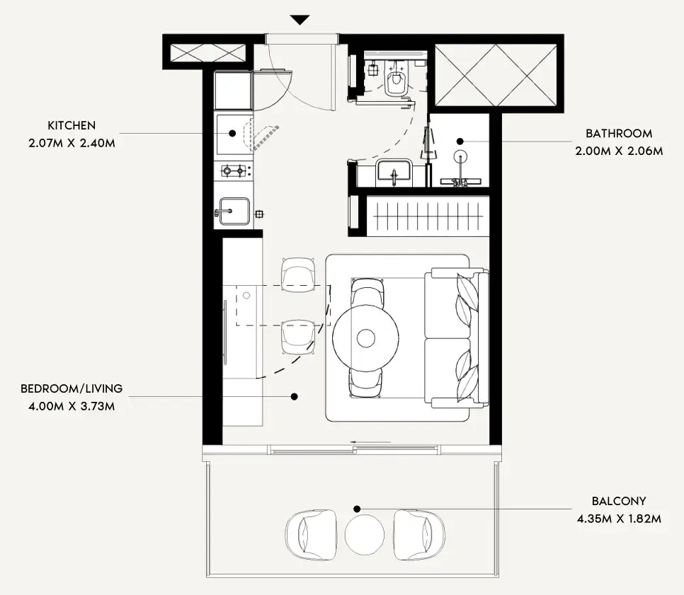 Azizi Leily Studio floor plan, 358 sqft