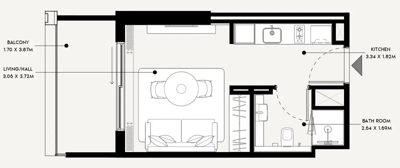 Azizi Venice Studio floor plan, 356 sqft