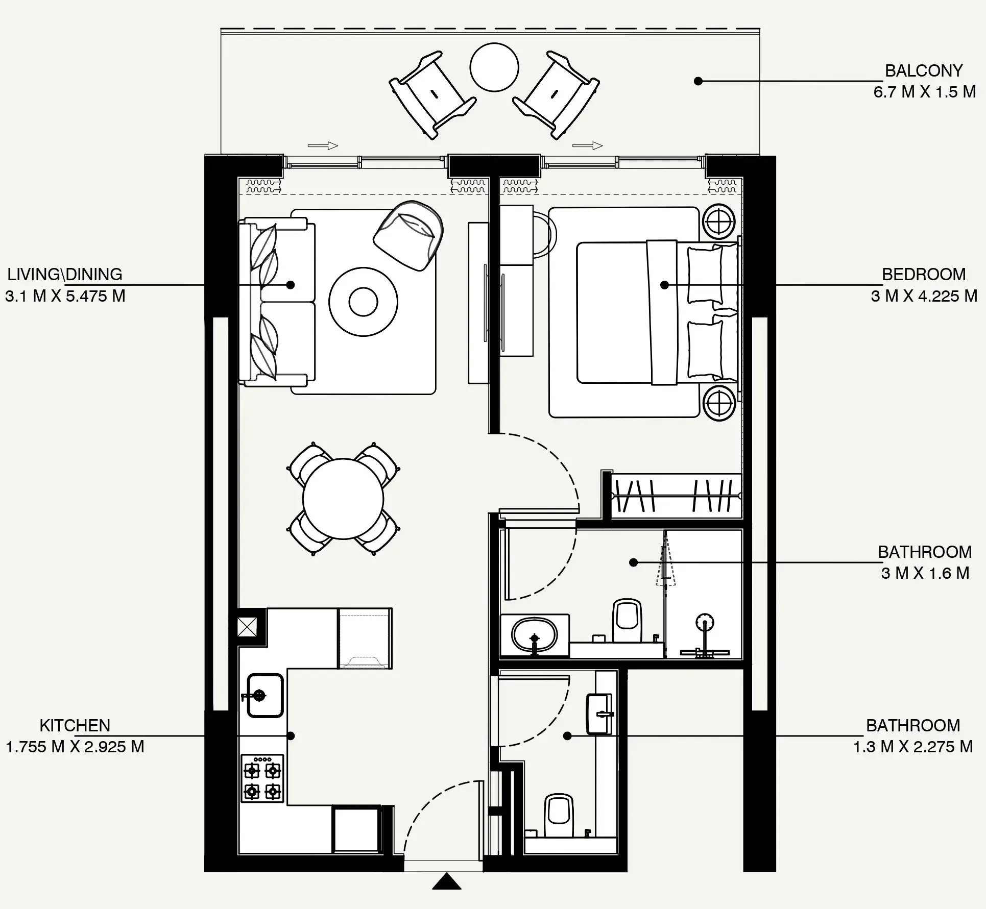 Azizi Venice 1 bed floor plan, 731 sqft