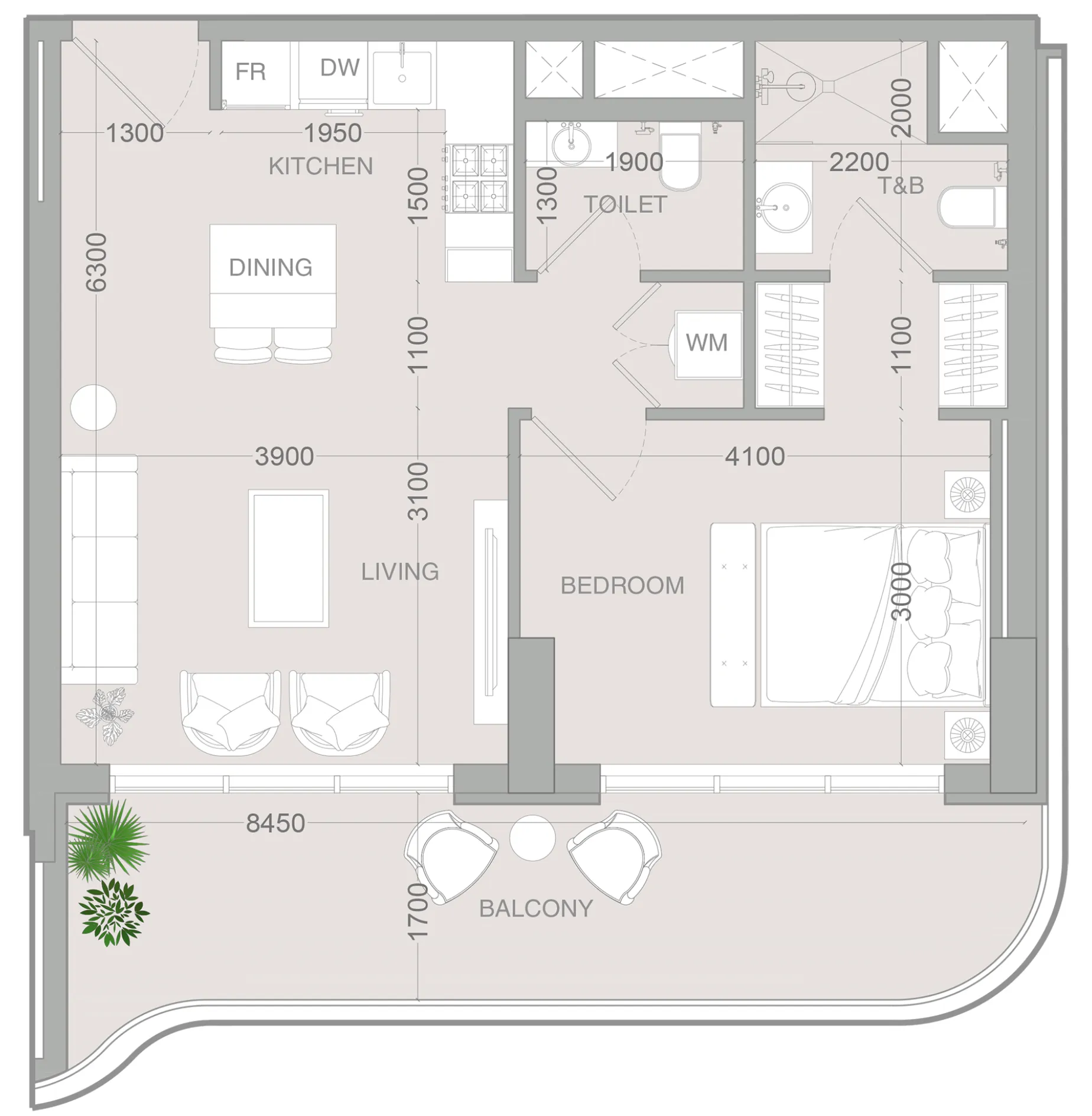 ALTA V1EW 1 bed floor plan, 744 sqft