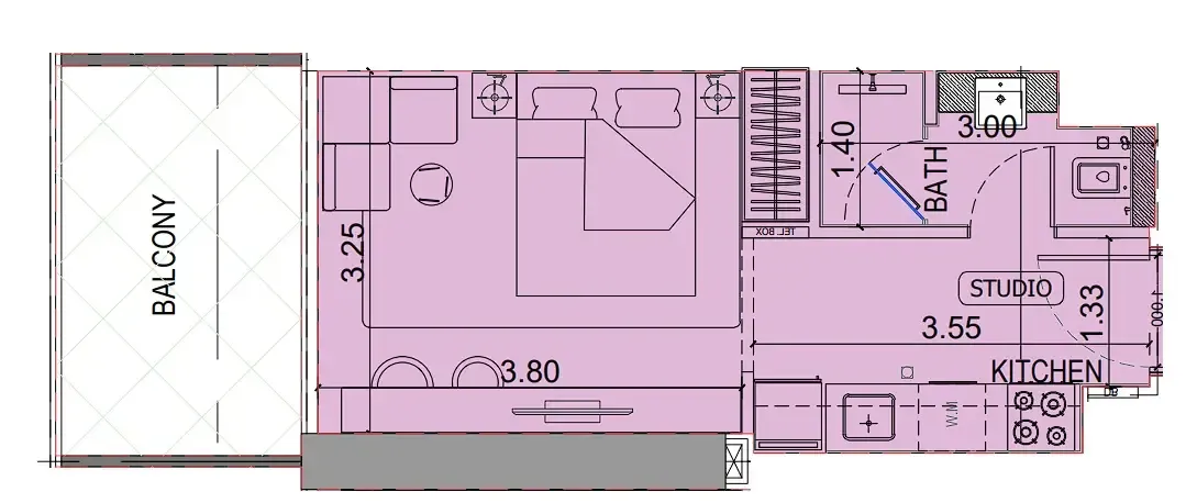 Binghatti Vintage Studio floor plan, 374 sqft