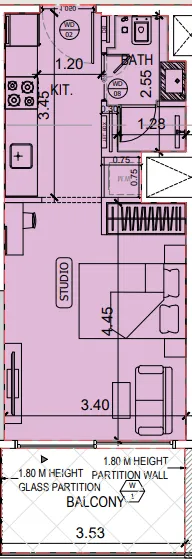 Binghatti Amberhall Studio floor plan, 387 sqft