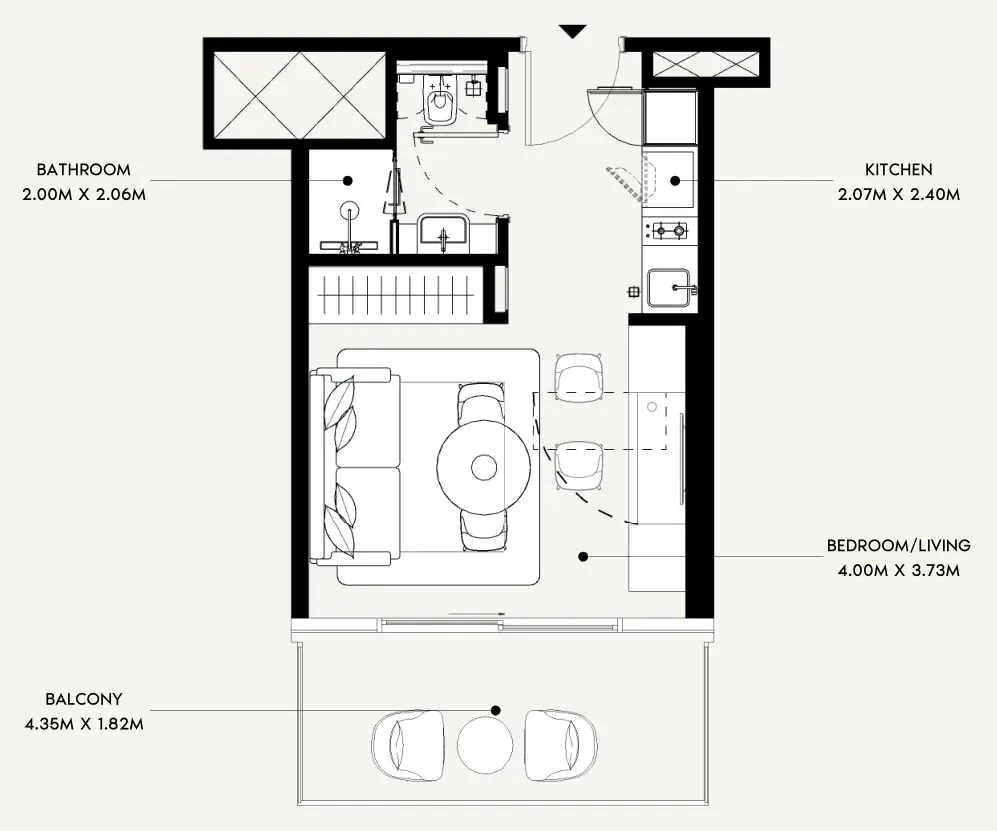 Azizi Leily Studio floor plan, 358 sqft