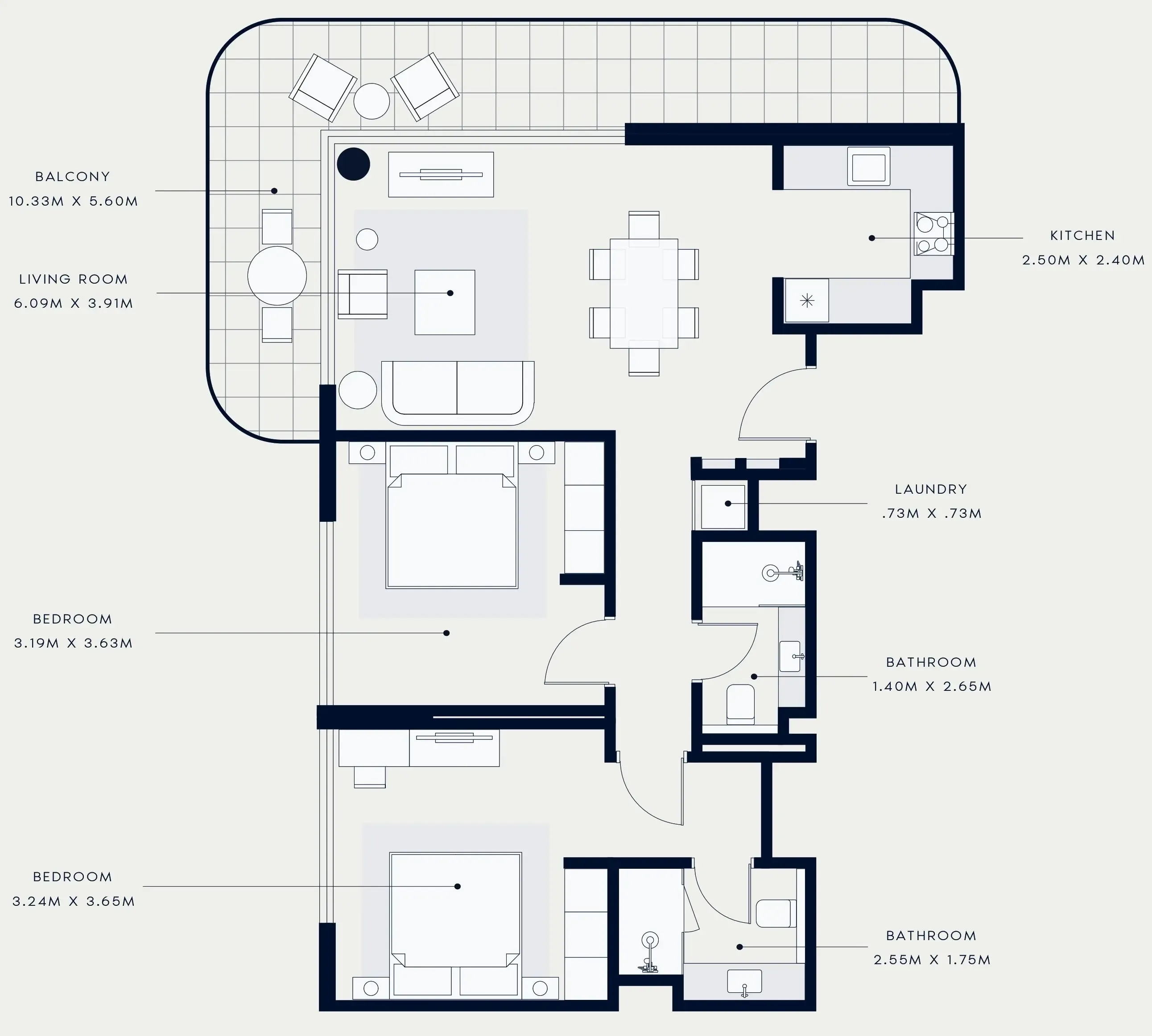 Azizi Venice 2 bed floor plan, 1,142 sqft