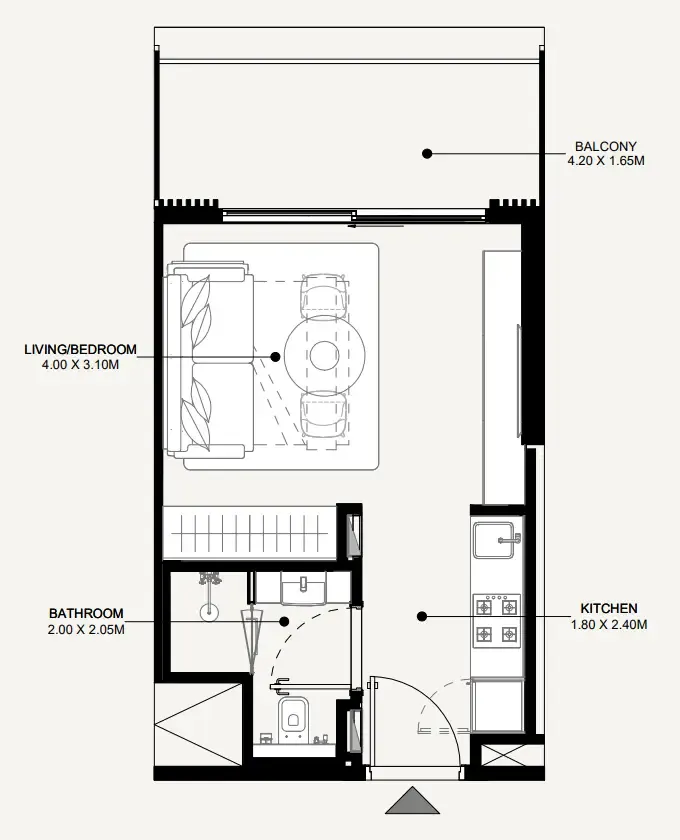 Azizi Abraham Studio floor plan, 349 sqft
