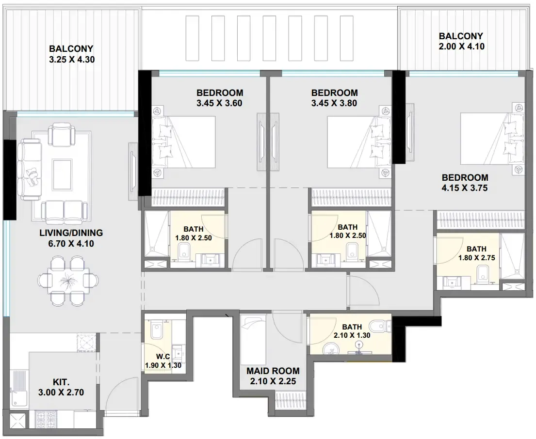 Ayaan Heights 1 3 bed floor plan, 1,754 sqft