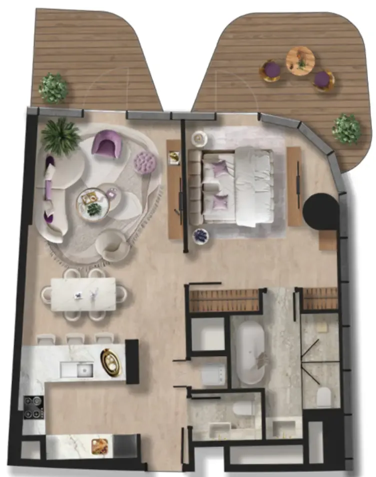 Taj Wellington Mews 1 bed floor plan, 1,074 sqft