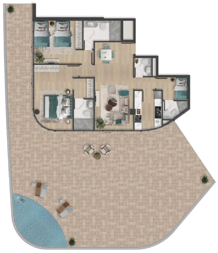 Pelagia 2 bed floor plan, 3,165 sqft