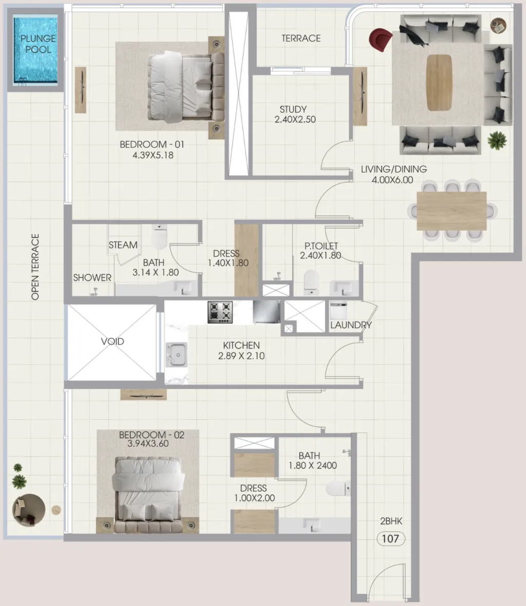 Bonds Avenue 2 bed floor plan, 1,556 sqft