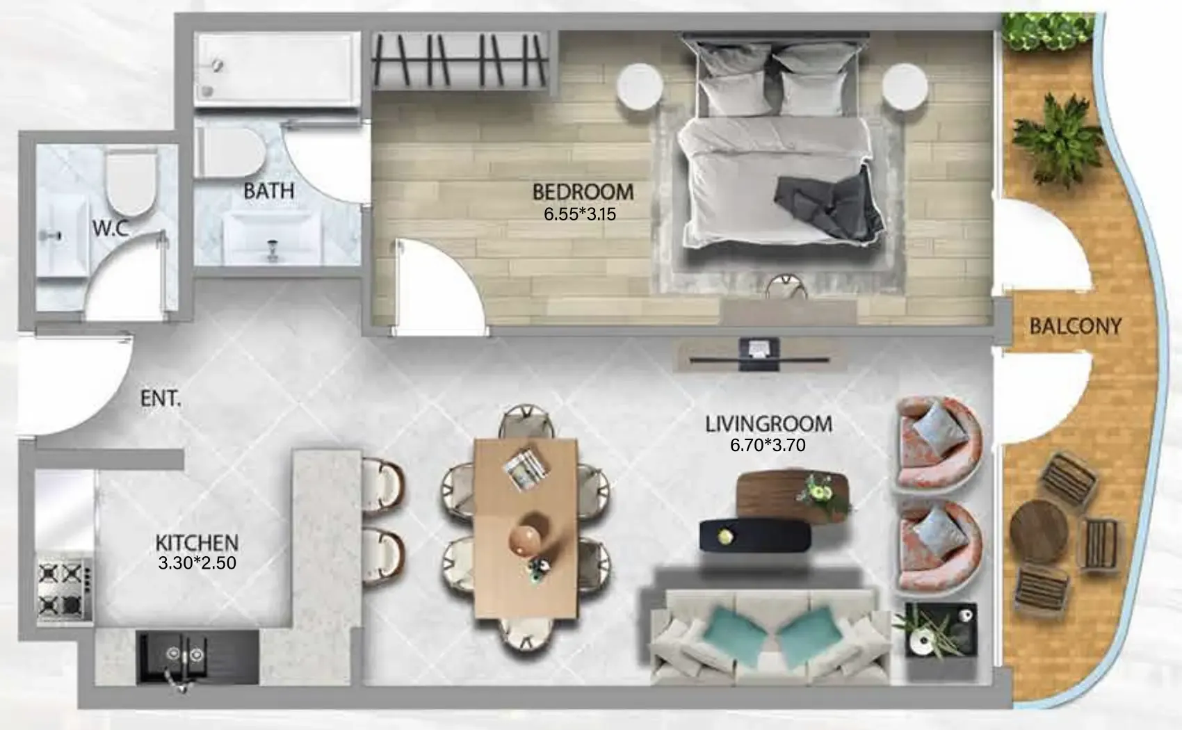 311 Boulevard 1 bed floor plan, 808 sqft