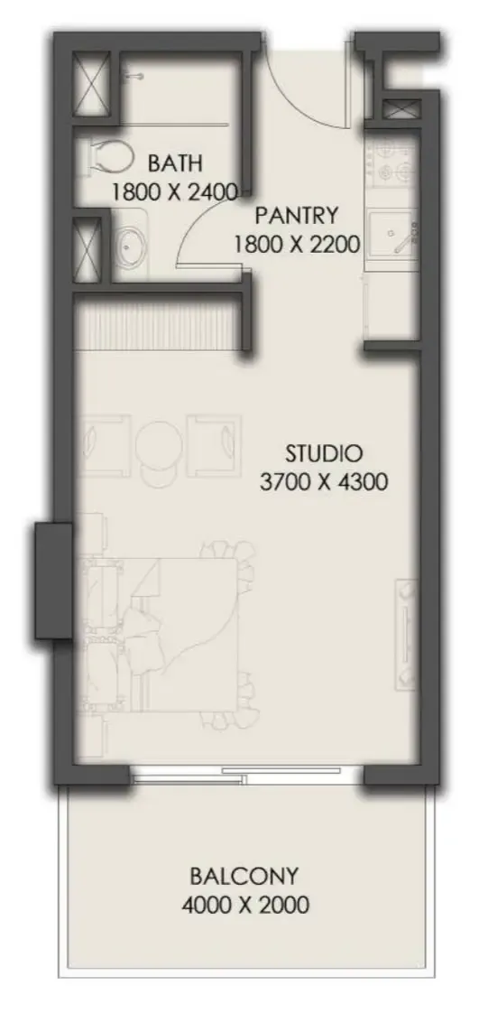Park Residency Studio floor plan, 393 sqft