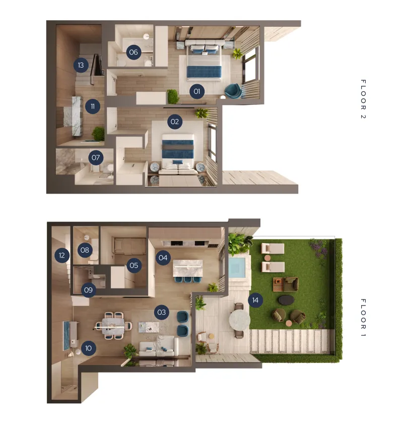 New Project by Yard 2 bed floor plan, 2,203 sqft