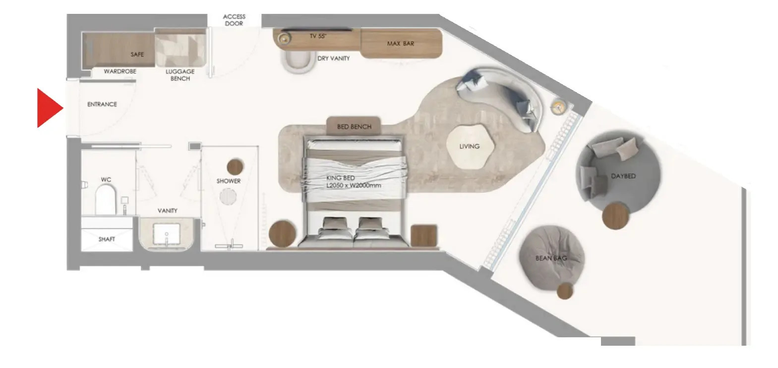 The Unexpected Al Marjan Island Hotel and Residence Studio floor plan, 638 sqft