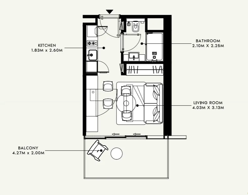 Azizi Venice Studio floor plan, 375 sqft
