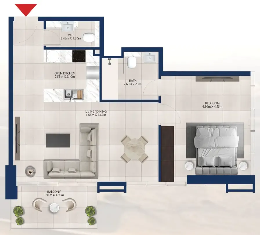 Al Vista 1 bed floor plan, 825 sqft