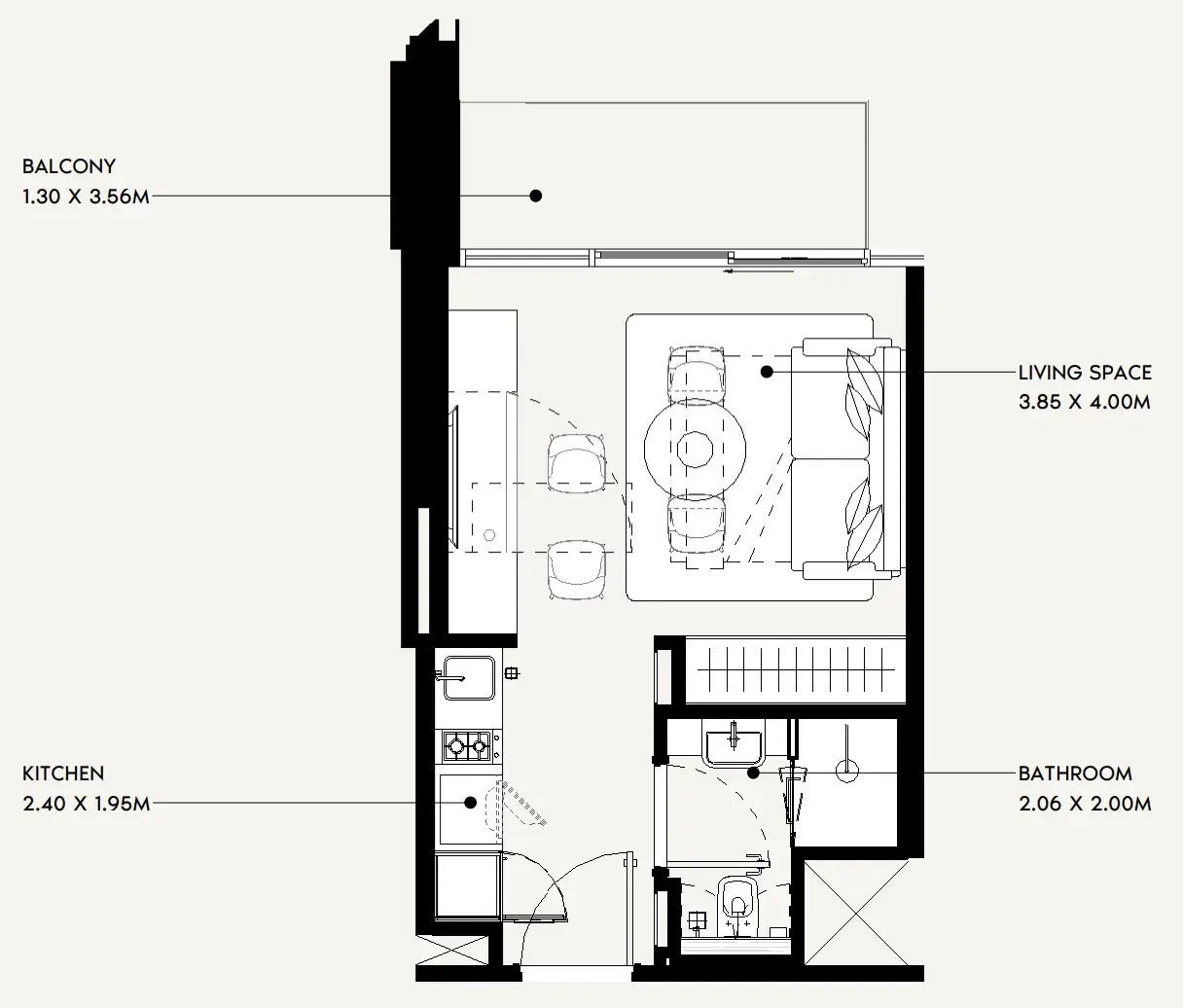 Jaddaf Beach Oasis Studio floor plan, 331 sqft