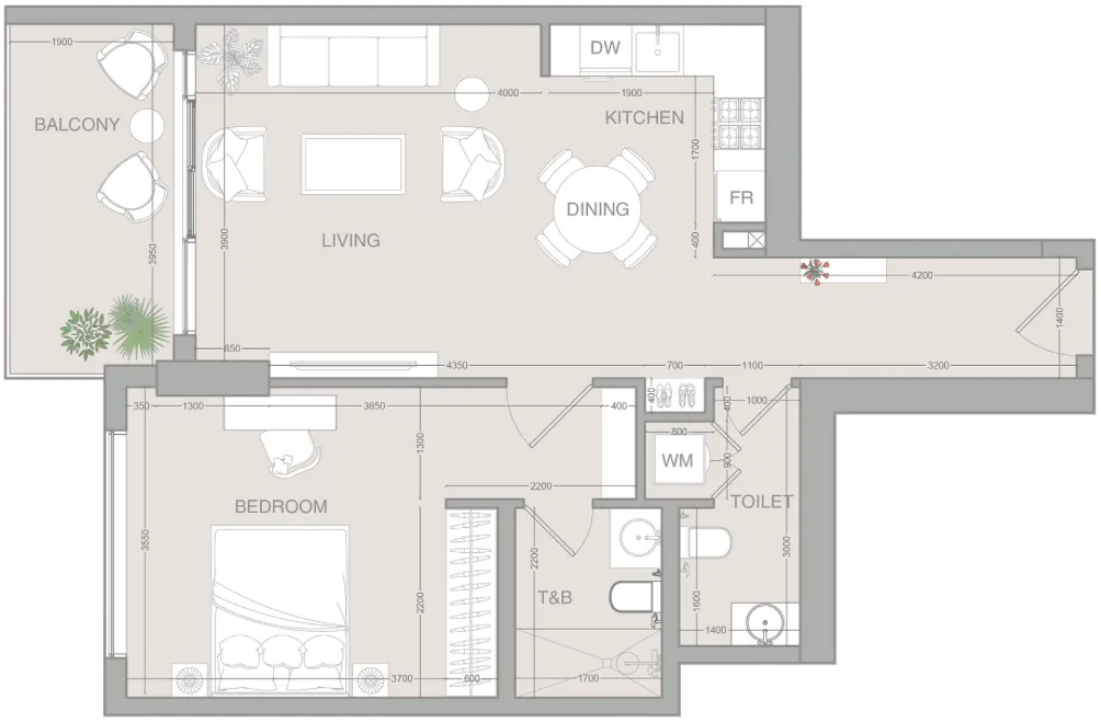 VERDAN1A 1 bed floor plan, 794 sqft