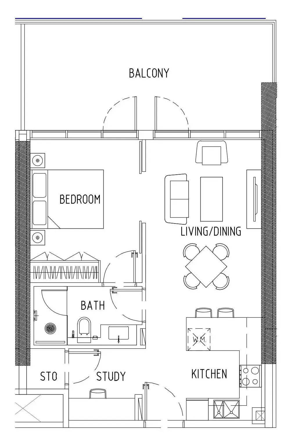 Damac District 1 bed floor plan, 787 sqft