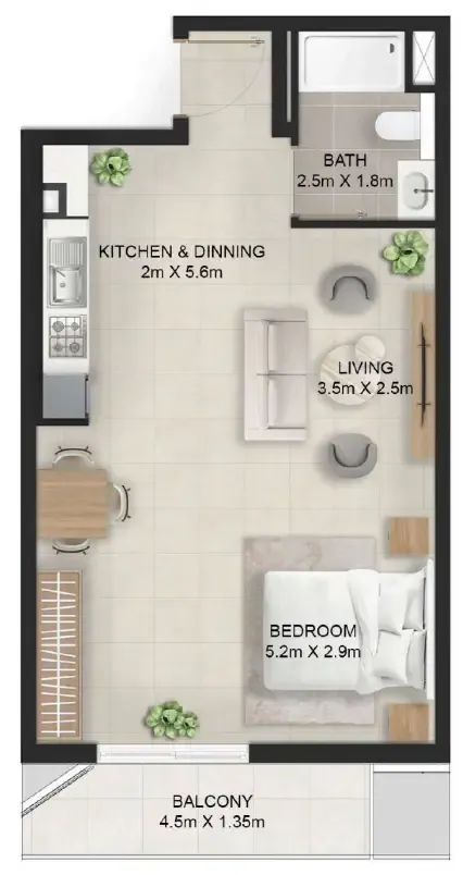 Stellar Axis Studio floor plan, 595 sqft