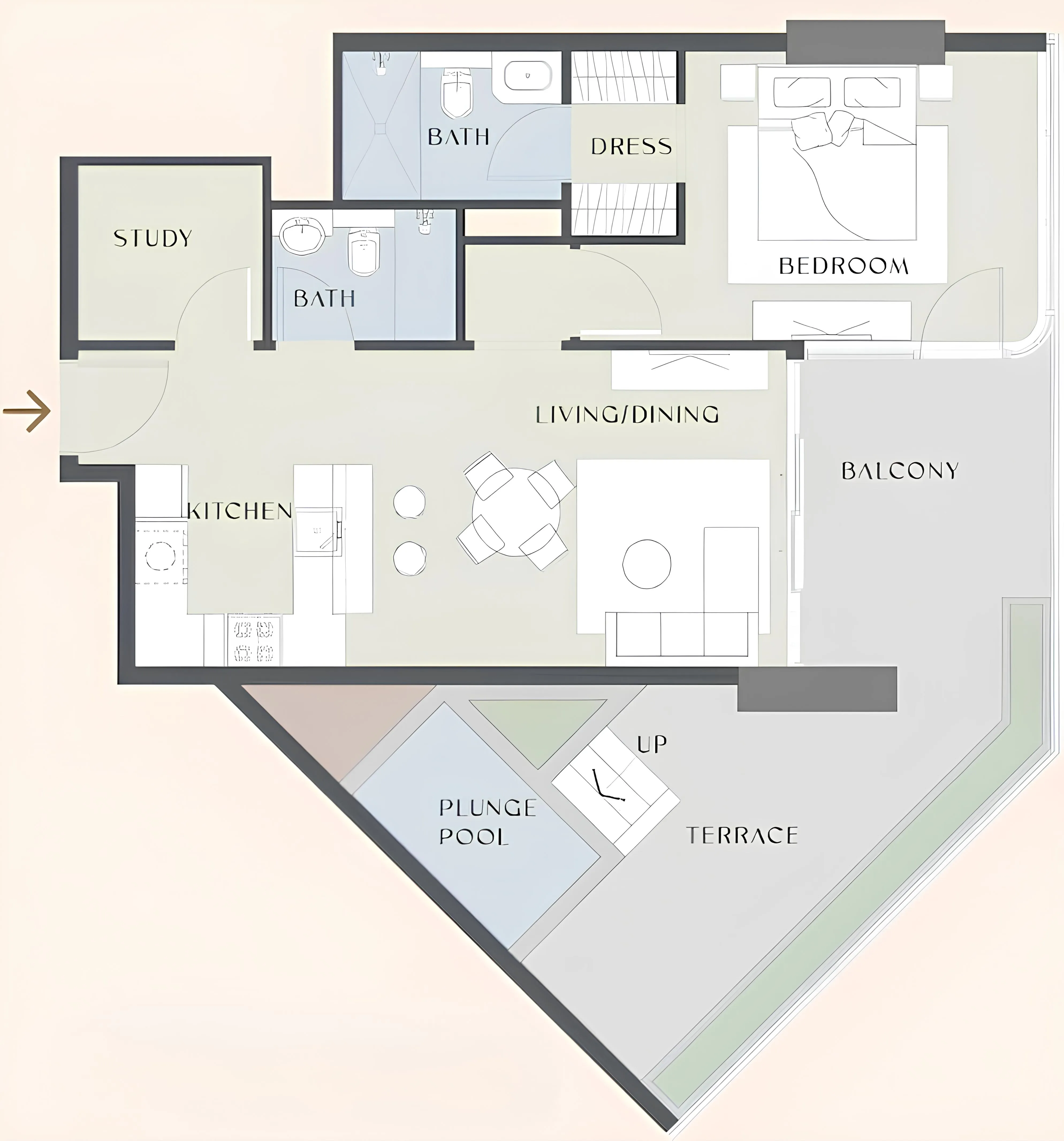 Chelsea Gardens 1 bed floor plan, 1,073 sqft