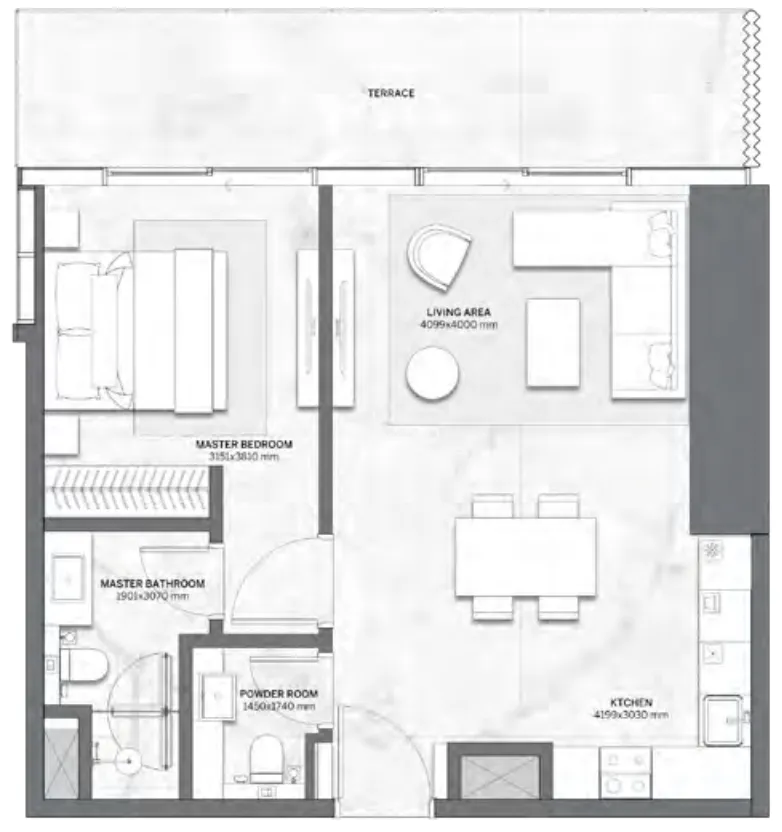 Trump International Hotel and Tower 1 bed floor plan, 791 sqft