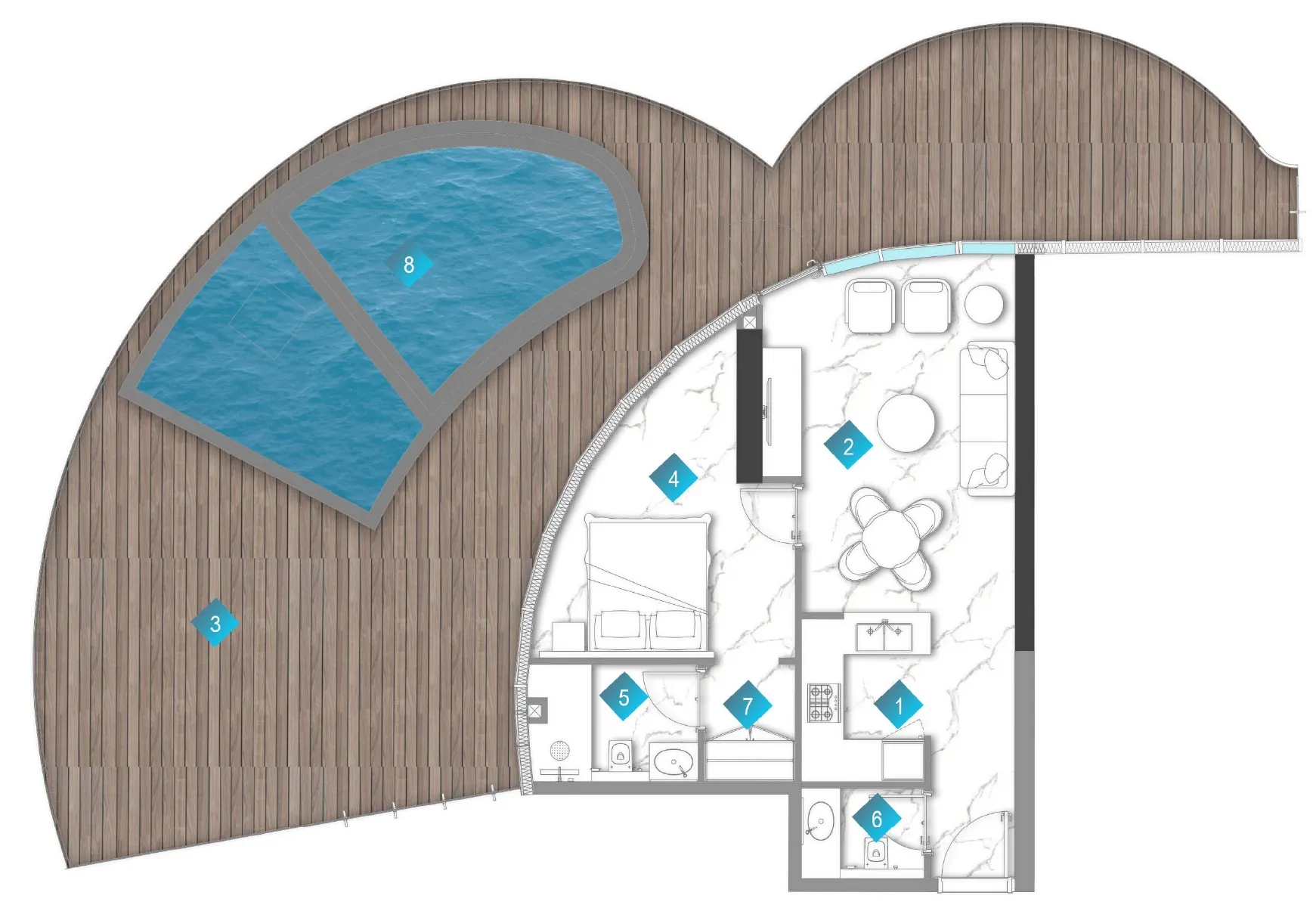 Aqua Arc 1 bed floor plan, 1,827 sqft